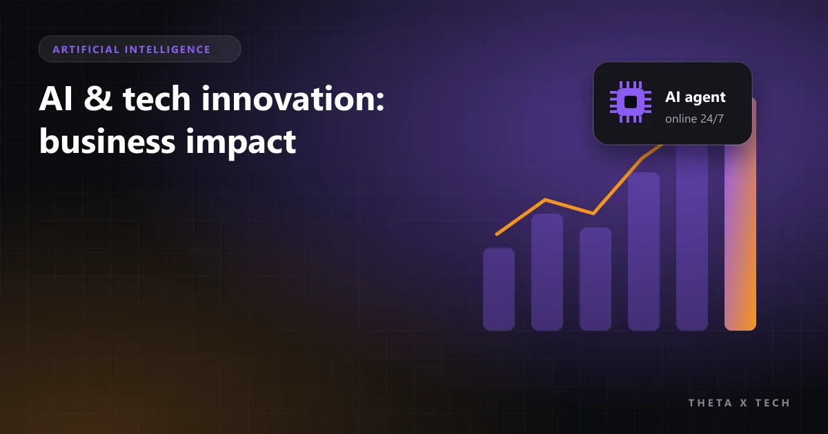 Illustration of an AI agent card above rising business growth bars and a trend line